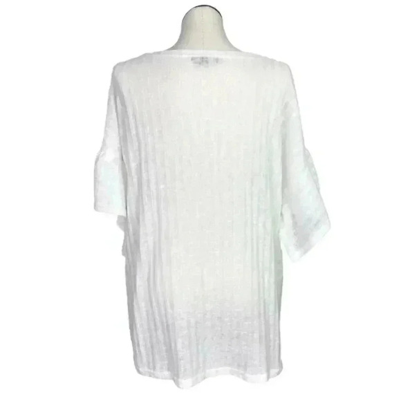 Suzanne Betro Women 4X Ribbed Knit Sweater White Scoop Neck Ruffle Short Sleeve - Picture 4 of 5